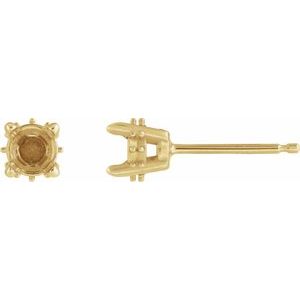 14K Yellow Gold 4 mm Round  Hidden Halo-Style Stud Earring Mounting
