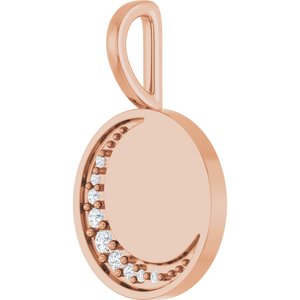 14K Rose Gold Engravable .05 CTW Natural Diamond Crescent Moon Pendant