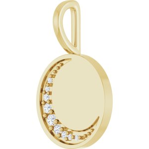 14K Yellow Gold Engravable .05 CTW Natural Diamond Crescent Moon Pendant