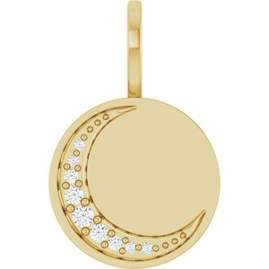 14K Yellow Gold Engravable .05 CTW Natural Diamond Crescent Moon Pendant
