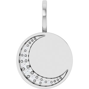 14K White Gold Engravable .05 CTW Natural Diamond Crescent Moon Pendant