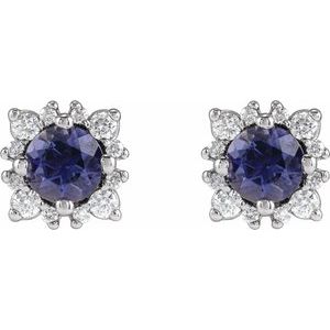 Sterling Silver 3 mm Natural Iolite & 1/6 CTW Natural Diamond Halo-Style Earrings – image 2