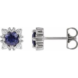 Platinum 3 mm Natural Iolite & 1/6 CTW Natural Diamond Halo-Style Earrings