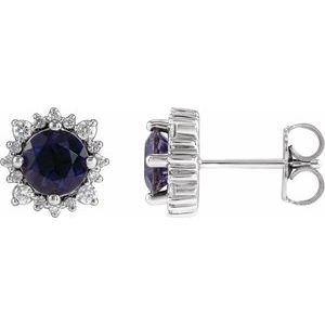 Sterling Silver 5 mm Natural Iolite & 1/6 CTW Natural Diamond Halo-Style Earrings