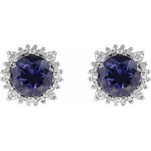 14K White Gold 6 mm Natural Iolite & 1/5 CTW Natural Diamond Halo-Style Earrings – image 2