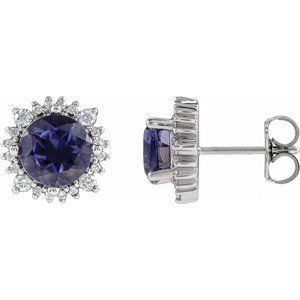 14K White Gold 6 mm Natural Iolite & 1/5 CTW Natural Diamond Halo-Style Earrings