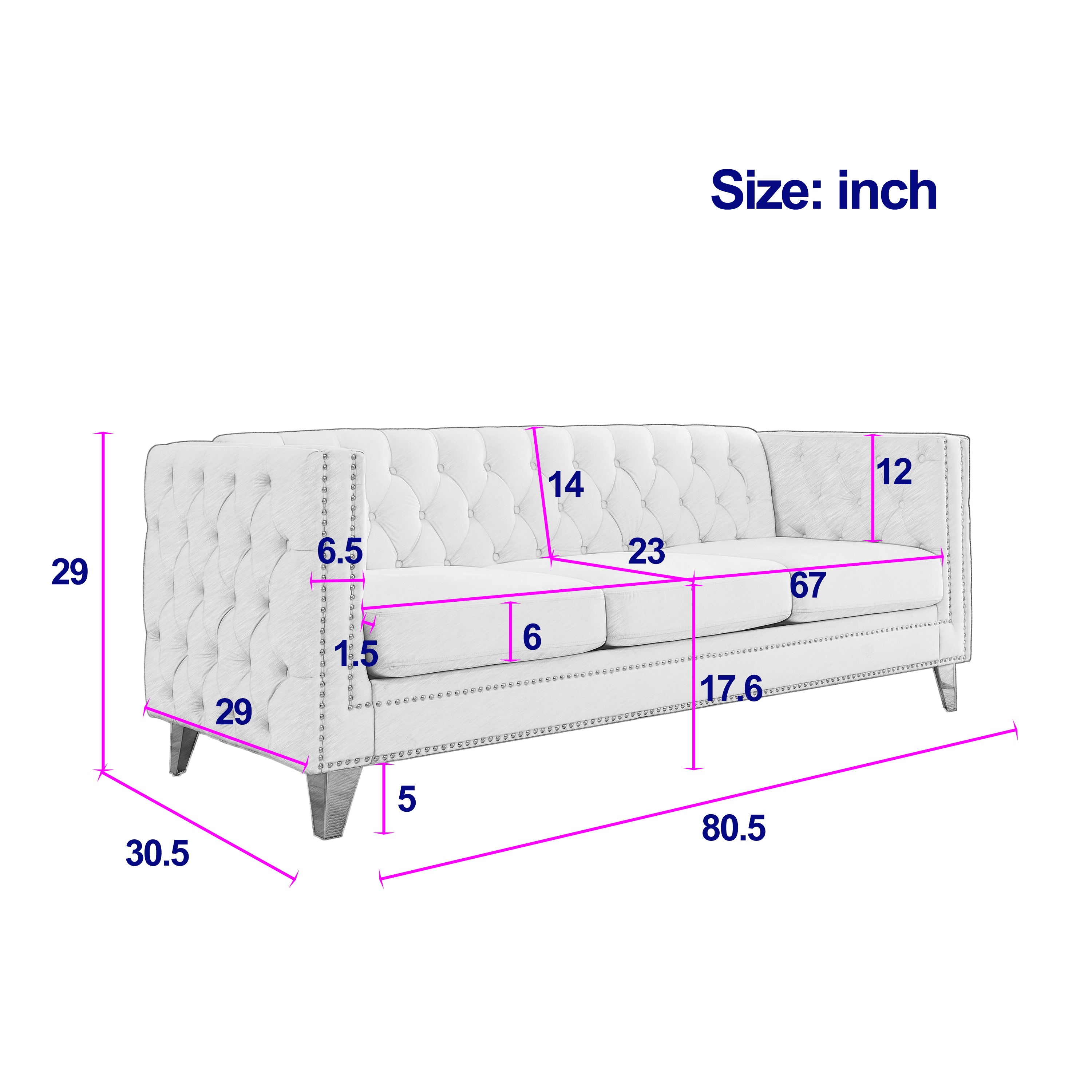 {Contact us for 3D modeling}  Velvet Sofa for Living Room,Buttons Tufted Square Arm Couch, Modern Couch Upholstered Button and Metal Legs, Sofa Couch for Bedroom, Grey Velvet(W834S00020)