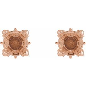14K Rose Gold 6 mm Round  Hidden Halo-Style Stud Earring Mounting – image 2