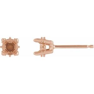 14K Rose Gold 6 mm Round  Hidden Halo-Style Stud Earring Mounting