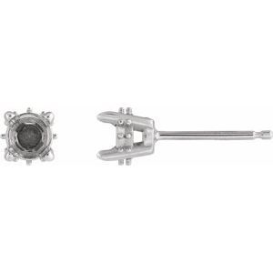 14K White Gold 4 mm Round  Hidden Halo-Style Stud Earring Mounting
