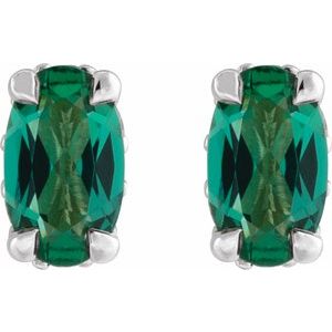 14K White Gold Lab-Grown Emerald & .06 CTW Natural Diamond Hidden Halo-Style Stud Earrings – image 2