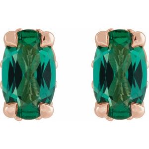 14K Rose Gold Lab-Grown Emerald & .06 CTW Natural Diamond Hidden Halo-Style Stud Earrings