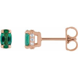 14K Rose Gold Lab-Grown Emerald & .06 CTW Natural Diamond Hidden Halo-Style Stud Earrings