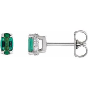 Sterling Silver Lab-Grown Emerald & .06 CTW Natural Diamond Hidden Halo-Style Stud Earrings
