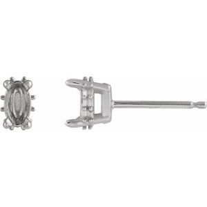 Sterling Silver 5x3 mm Oval 4-Prong Hidden Halo-Style Stud Earring Mounting