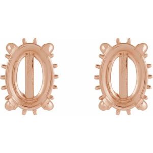 14K Rose Gold 6x4 mm Oval 4-Prong Hidden Halo-Style Stud Earring Mounting – image 2