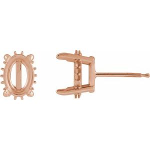 14K Rose Gold 6x4 mm Oval 4-Prong Hidden Halo-Style Stud Earring Mounting