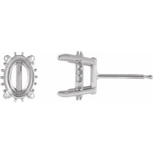 Platinum 6x4 mm Oval 4-Prong Hidden Halo-Style Stud Earring Mounting