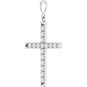 14K White Gold 3/4 CTW Lab-Grown Diamond French-Set Cross Pendant