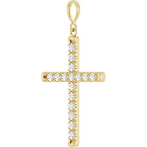 14K Yellow Gold 3/4 CTW Natural Diamond French-Set Cross Pendant