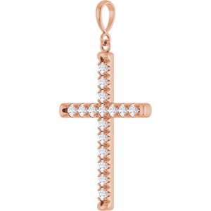 14K Rose Gold 3/4 CTW Natural Diamond French-Set Cross Pendant