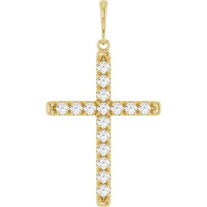 14K Yellow Gold 3/4 CTW Natural Diamond French-Set Cross Pendant