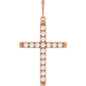 14K Rose Gold 3/4 CTW Lab-Grown Diamond French-Set Cross Pendant