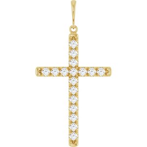 14K Yellow Gold 1 CTW Lab-Grown Diamond French-Set Cross Pendant