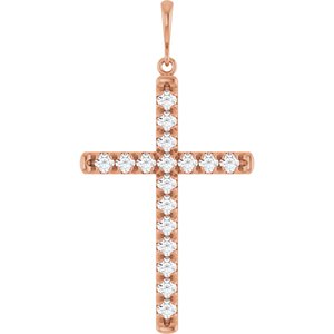 14K Rose Gold 1 CTW Natural Diamond French-Set Cross Pendant