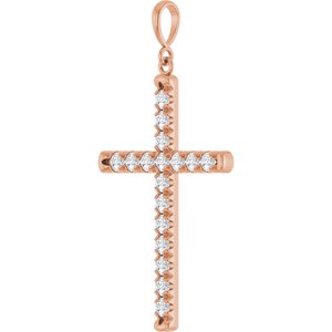14K Rose Gold 1 CTW Lab-Grown Diamond French-Set Cross Pendant