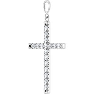 Platinum 1 CTW Natural Diamond French-Set Cross Pendant