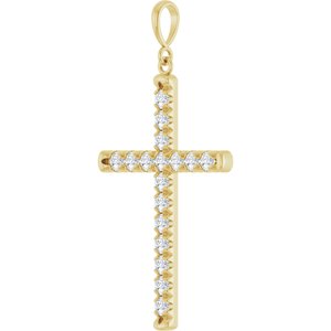14K Yellow Gold 1 CTW Lab-Grown Diamond French-Set Cross Pendant