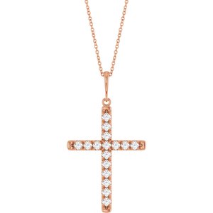 14K Rose Gold 3/4 CTW Natural Diamond French-Set Cross 16-18" Necklace