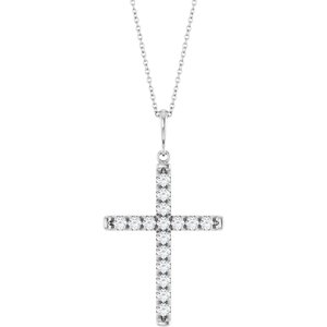 Platinum 3/4 CTW Lab-Grown Diamond French-Set Cross 16-18" Necklace