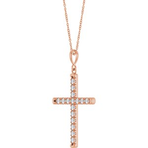 14K Rose Gold 3/4 CTW Natural Diamond French-Set Cross 16-18" Necklace