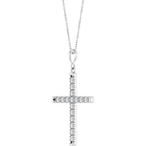 Platinum 3/4 CTW Lab-Grown Diamond French-Set Cross 16-18" Necklace