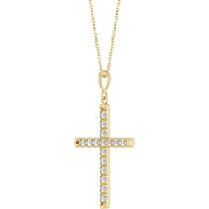 14K Yellow Gold 3/4 CTW Lab-Grown Diamond French-Set Cross 16-18" Necklace