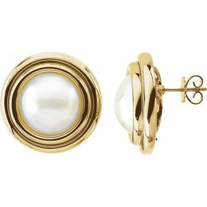 14K Yellow Cultured White Mab�� Pearl Earrings