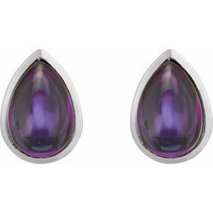 14K White Gold Natural Amethyst Cabochon Earrings – image 2