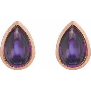 14K Rose Gold Natural Amethyst Cabochon Earrings – image 2