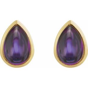14K Yellow Gold Natural Amethyst Cabochon Earrings