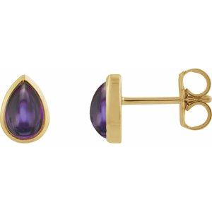 14K Yellow Gold Natural Amethyst Cabochon Earrings