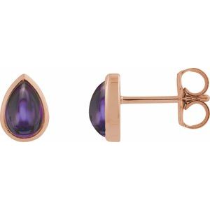 14K Rose Gold Natural Amethyst Cabochon Earrings