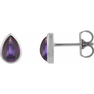 Sterling Silver Natural Amethyst Cabochon Earrings