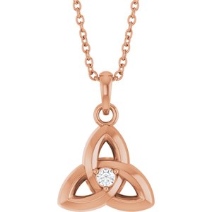 14K Rose Gold .03 CT Lab-Grown Diamond Celtic-Inspired 16-18" Necklace