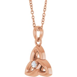 14K Rose Gold .03 CT Natural Diamond Celtic-Inspired 16-18" Necklace