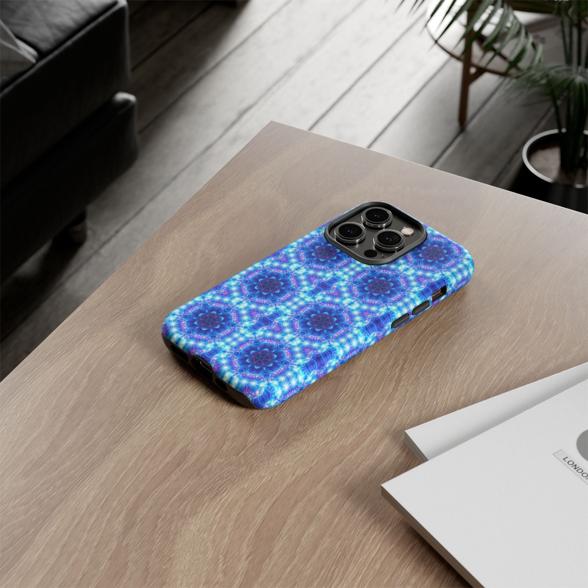 Blue Mandalas with Neon Lights Tough Phone Cases