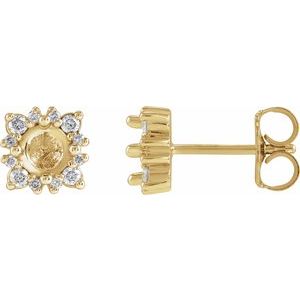 14K Yellow Gold 4 mm Round 1/6 CTW Natural Diamond Semi-Set Halo-Style Earrings