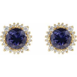 14K Yellow Gold 6 mm Natural Iolite & 1/5 CTW Natural Diamond Halo-Style Earrings – image 2