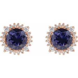 14K Rose Gold 6 mm Natural Iolite & 1/5 CTW Natural Diamond Halo-Style Earrings – image 2